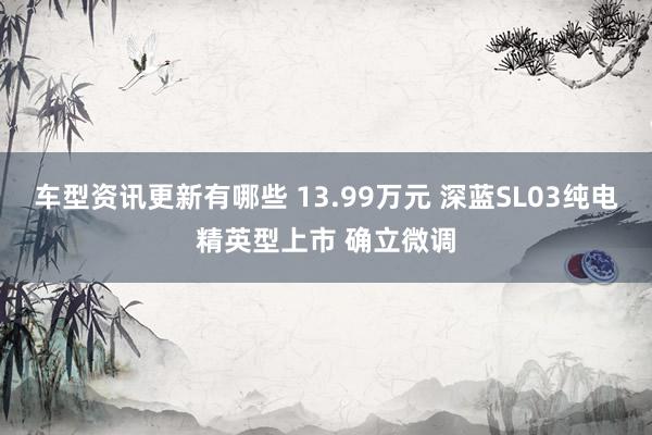 车型资讯更新有哪些 13.99万元 深蓝SL03纯电精英型上市 确立微调