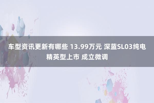 车型资讯更新有哪些 13.99万元 深蓝SL03纯电精英型上市 成立微调