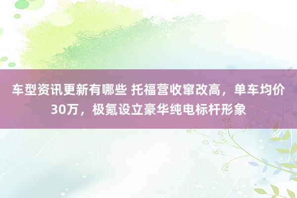 车型资讯更新有哪些 托福营收窜改高，单车均价30万，极氪设立豪华纯电标杆形象