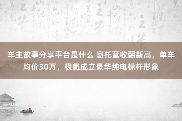 车主故事分享平台是什么 寄托营收翻新高，单车均价30万，极氪成立豪华纯电标杆形象